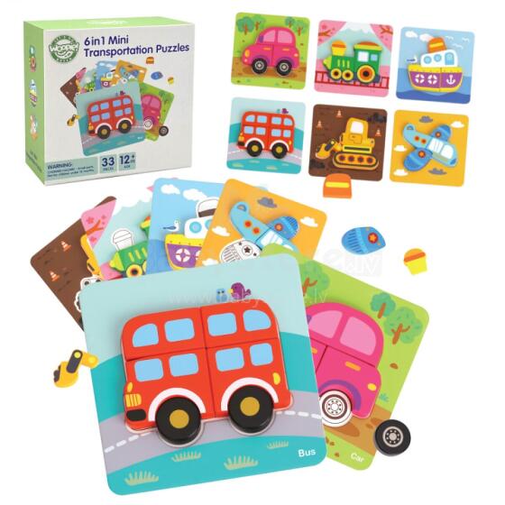 WOOPIE GREEN koka puzles transportlīdzekļi Montessori FSC