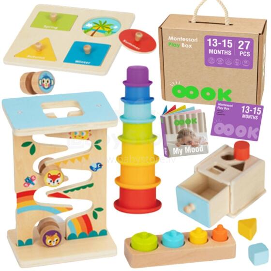 TOOKY TOY ROTAĻLIETU KASTE XXL Montessori izglītojoša kaste 6in1 Sensorā 13-15 mēneši