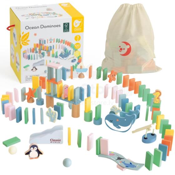 CLASSIC WORLD Koka domino šķēršļu joslas loģikas Montessori puzle 100 gab.