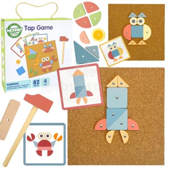 Woopie Green Art.249735  Wooden Nail with Hammer Puzzle 20 patterns 82 pcs.