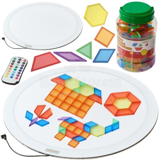 MASTERKIDZ Round LED Light Panel Colored + Montessori Mosaic Blocks 140 pcs.
