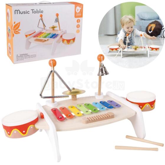 CLASSIC WORLD Bērnu mūzikas instrumentu komplekts Ksilofons, veļas dēlis, šķīvji, bungas, šķīvis, nūjiņas, trijstūris, zvaniņš, 9 gab.