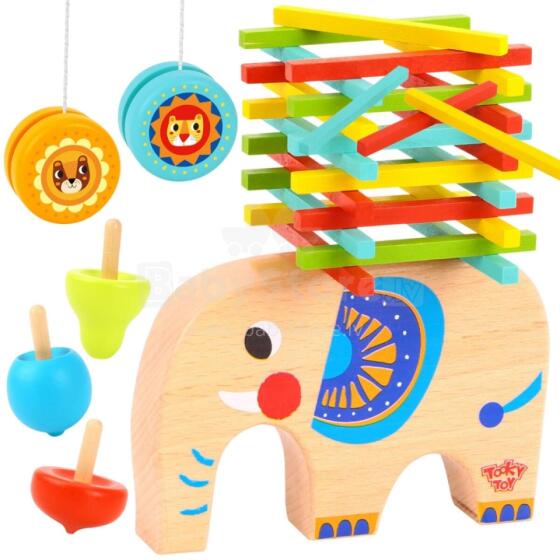 TOOKY TOY Prasmju spēļu komplekts Savācamo nūjiņu komplekts JoJo Vilkšanas vilciņš Elephant 46 gab.