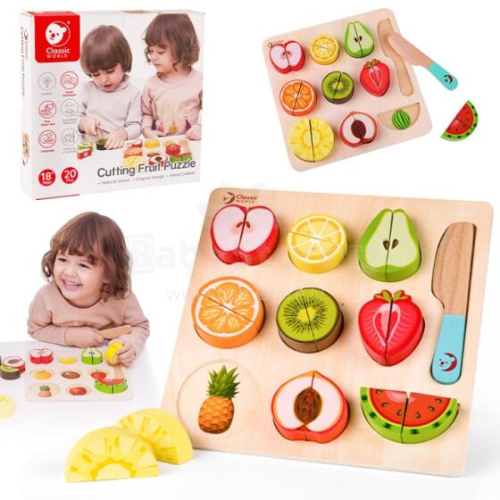 CLASSIC WORLD MONTESSORI Набор для нарезки фруктов на липучке 20 предметов.