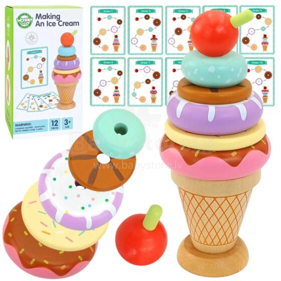 WOOPIE GREEN Wooden Ice Cream Montessori Puzzle Confectionery 12 pcs. FSC