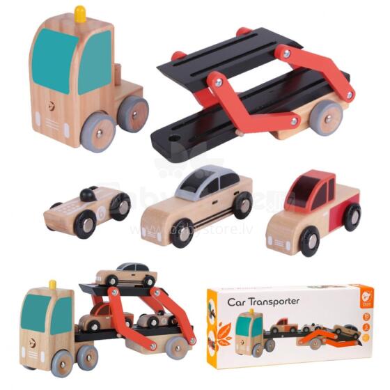 CLASSIC WORLD Wooden Tow Truck + 3 Cars