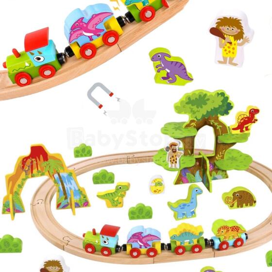 TOOKY TOY koka magnētiskais vilciens dinozauri + figūriņas