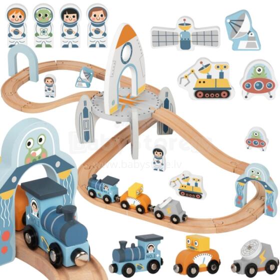 TOOKY TOY Wooden Space Train Track Set