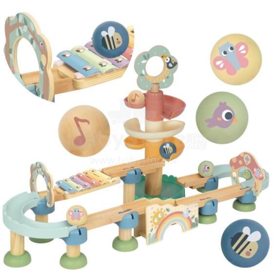 TOOKY TOY Drewniany Muzyczny Tor Kulkowy Kulodrom 44 el. Pastelowe