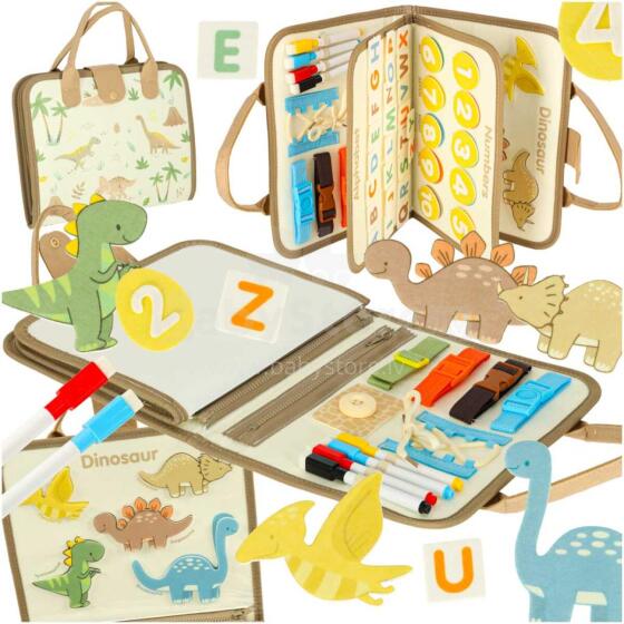 Ikonka Art.KX3196 Sensorā sensorā montessori manipulatīvā tāfele dinozauru gadījumā