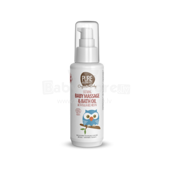 Pure Beginnings Baby Massage Oil Art.251284 mitrinoša masāžas un vannas eļļa ar jojobas, mandeļu, avokado eļļu un Kalahari melones ekstraktu sausai un ļoti sausai ādai, 100 ml