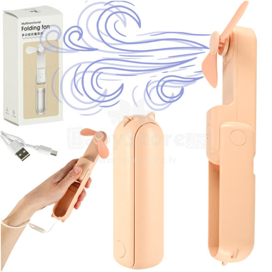 Ikonka Art.KX3075_2 Rakstāmgalda ventilators mini rokas saliekamais ventilators portatīvais USB rozā krāsā