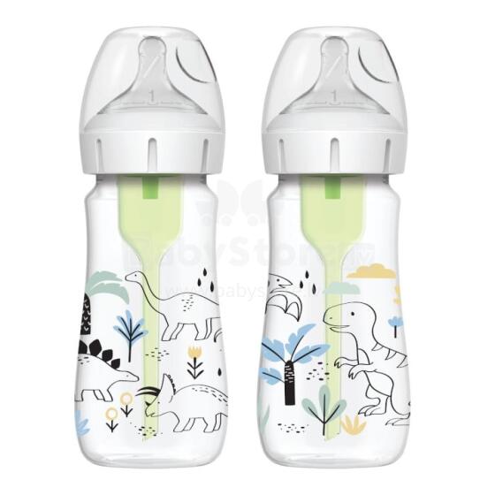 DR.BROWN'S pudelītes OPTIONS+ ar platu kakliņu, 270 ml, DINOSAURS, 2 gab.