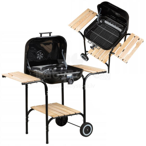 Large garden grill with adjustable grate, wooden shelves, MultiGarden