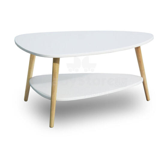 Mūsdienu kafijas galdiņš, plaukts, koka kājas, balts, ModernHome
