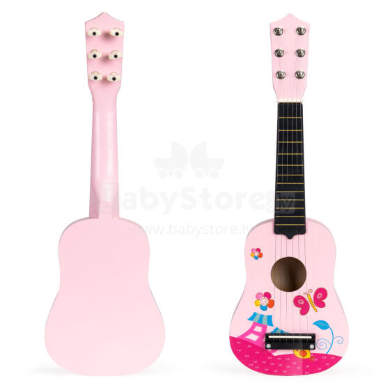 Wooden Guitar for Kids with Metal Strings and Pick – Pink ECOTOYS