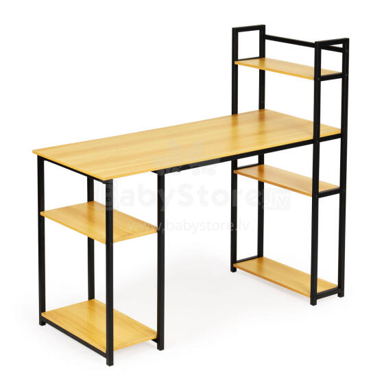 Computer desk loft table shelves light oak