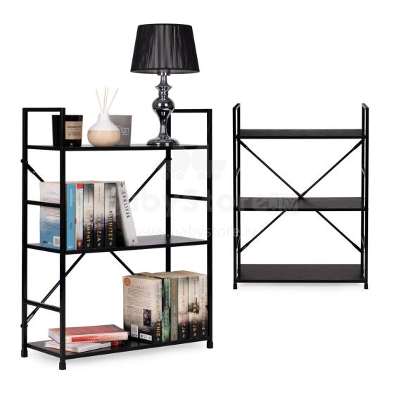 Koka grāmatu plaukts ar metāla rāmi plašs LOFT, 3 plaukti ModernHome