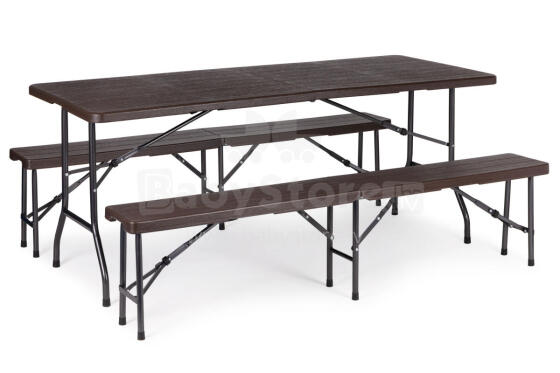Catering table 180cm + 2 benches banquet set brown ModernHome