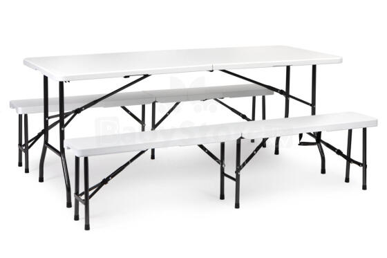Katrings galds 180cm + 2 soli baltā banketu komplekts ModernHome