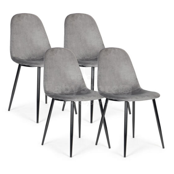 4 Velveta Krēslu Komplekts Ēdamistabai un Viesistabai Pelēks ModernHome