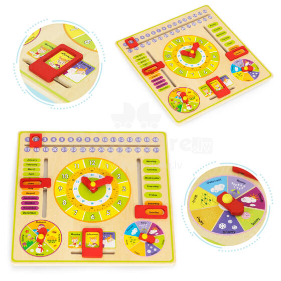 Деревянная обучающая манипулятивная доска, календарь, часы ECOTOYS