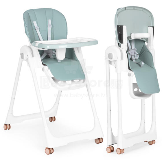 Augstais krēsls barošanai ar augstuma regulēšanu, ekoloģiskā āda, divkāršs paliktnis, zaļš ECOTOYS