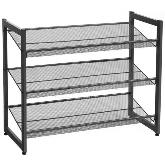 Black metal shoe rack, 3 levels