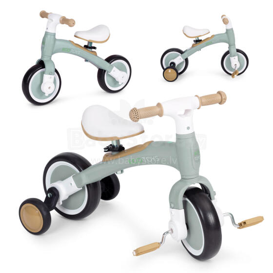 Līdzsvara velosipēds ar pedāļiem - apmācības sānu riteņi 3in1 zaļš ECOTOYS