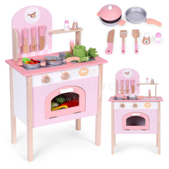 Детская кухня розовая с 8 аксессуарами духовка кран раковина ECOTOYS