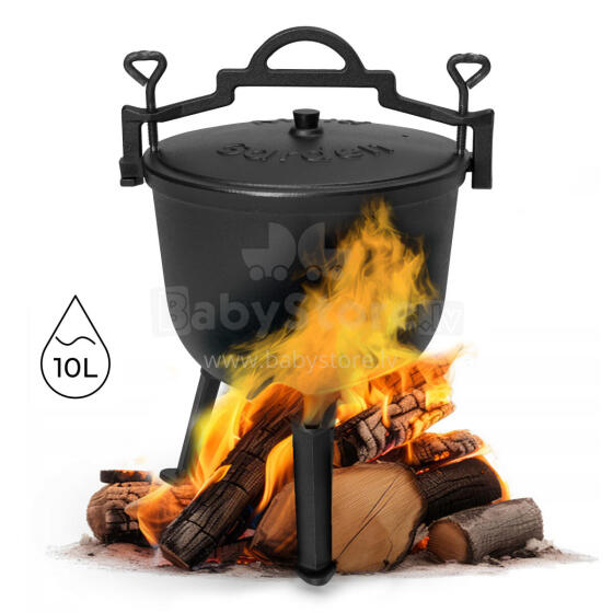 Чугунный котелок стоячий 10L охотничья кастрюля для костра гриль MultiGarden