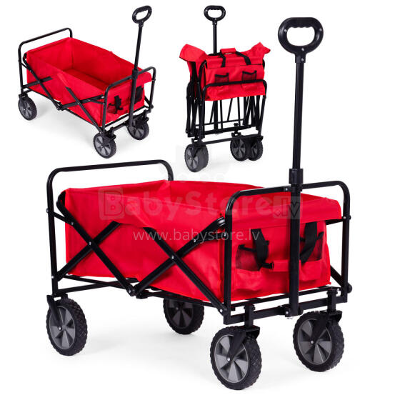 Salokāms transporta ratiņš, liels dārza pludmales ratiņš, sarkans, 47x105 cm, MultiGarden