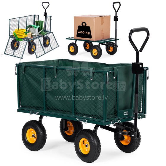 Dārza transporta rati, 400 kg, traktora, atveramas sānu paneļi, lieli piepūšami riteņi, MultiGarden