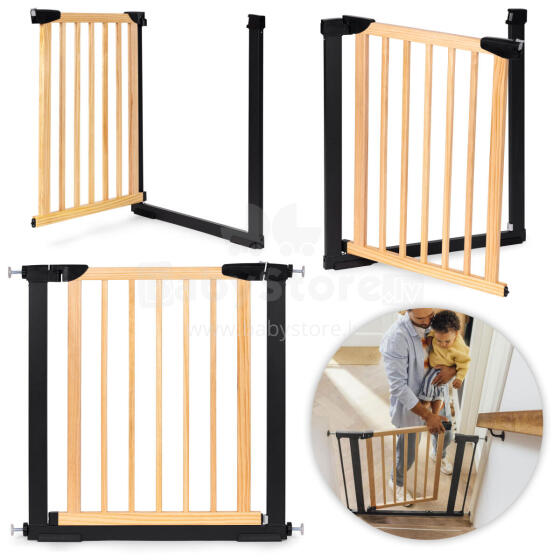 Drošības vārti, 74-80 cm, kāpņu un durvju barjera, metāls un koks, ECOTOYS