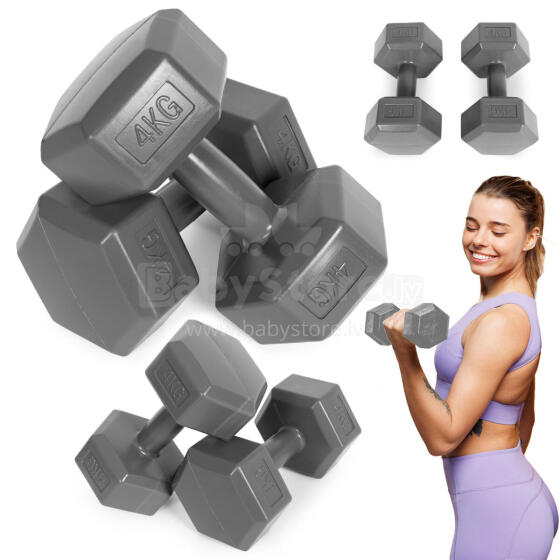 Hex dumbbells set 2x4 kg, exercise weights, fitness load, gray, ModernHome