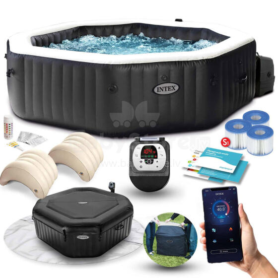 Inflatable octagonal jacuzzi hot tub with hydro massage 4-person 180x71 cm premium accessories INTEX 28458jacuzzi ośmiokątne hydromasaż 4 os. 180x71 cm akcesoria premium INTEX 28458