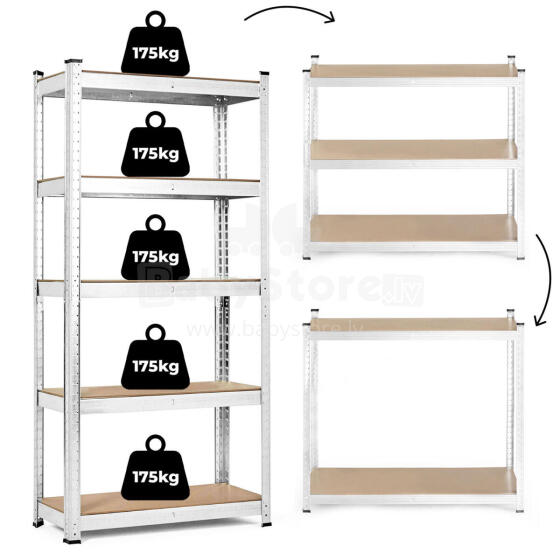 Uzglabāšanas plaukts 205x120x45 cm Cinkots tērauds, 5 plaukti, 875 kg ietilpība ModernHome