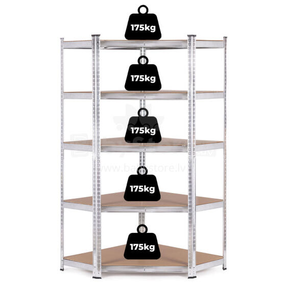 Stūra uzglabāšanas plaukts 180x90x40 cm cinkots tērauds, 5 plaukti, 875 kg jauda ModernHome