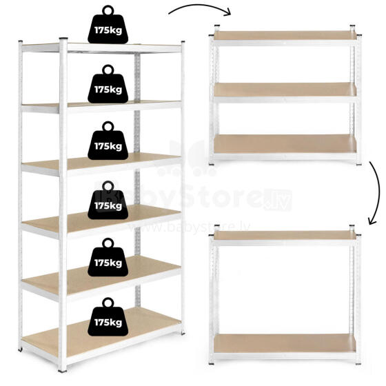 Стеллаж 222x110x50 см из оцинкованной стали, 6 полок, грузоподъемность 1050 кг ModernHome