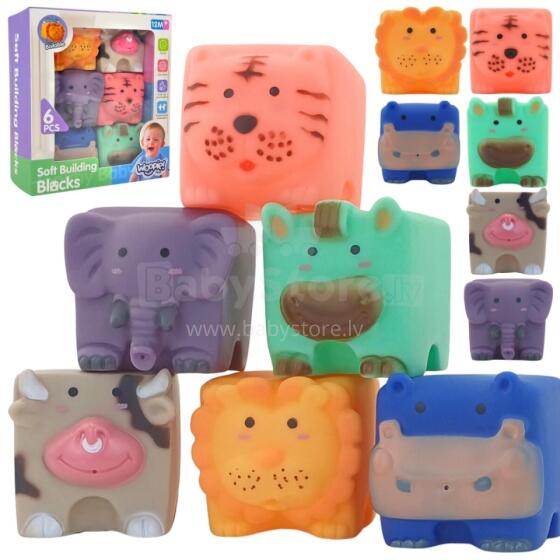 WOOPIE BABY Sensory Blocks Animal Puzzle for Squeezing + Sound 6 pcs