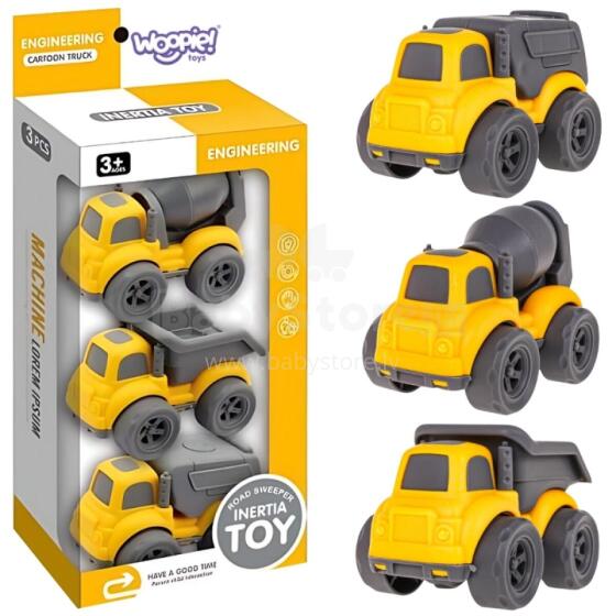 WOOPIE 3-in-1 Būvniecības Transportlīdzekļu Komplekts: Atkritumu Mašīna, Betona Maisītājs, Izgāztuve
