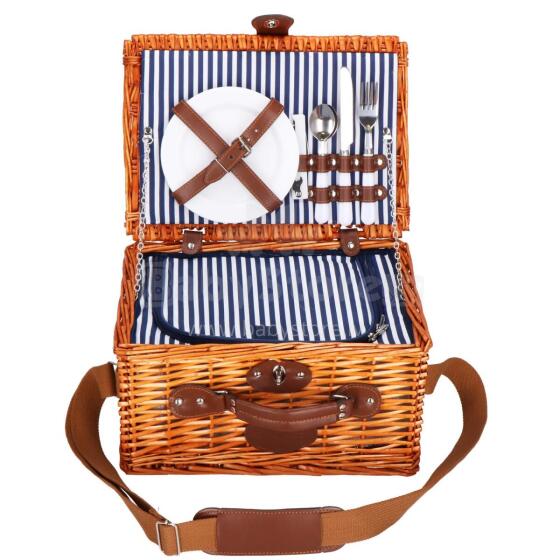 Thermal picnic basket for 2 people, with equipment 37x27x20 cm wicker, brown