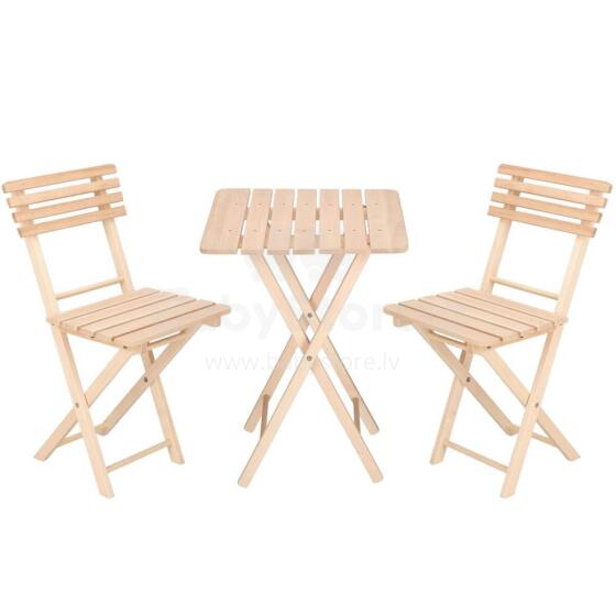 Wood folding 2 chairs + 1 table set Springos BS001
