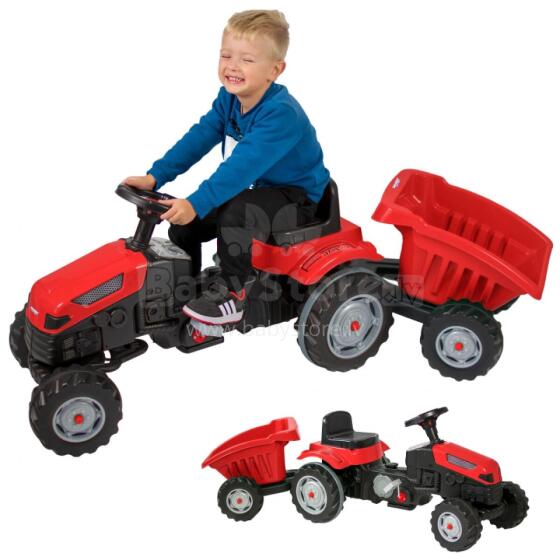 WOOPIE Pedāļu Traktors Farmer GoTrac MAXI ar Piekabi Klusajiem Riteņiem