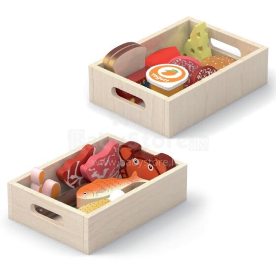 VIGA Wooden Food Set in Breakfast Boxes Fish Meat Dairy