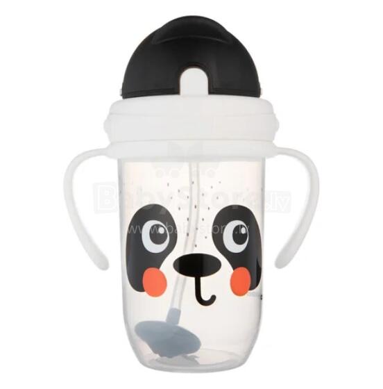 CANPOL 56/617 Noplūdes drošs kauss ar salmiņu un svaru BabiesBoo Panda Balts
