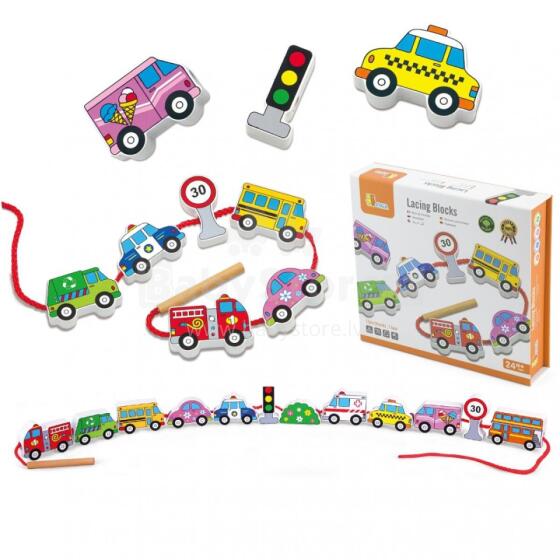 VIGA Wooden Blocks Wooden Lacing Toy Cars
