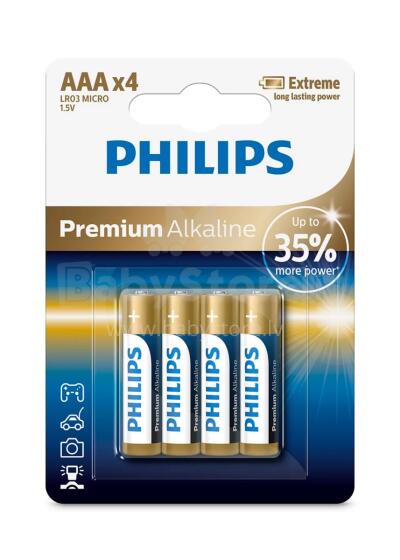 PHILIPS baterijas Premium Alkaline (iepakojumā 4 gab), AAA