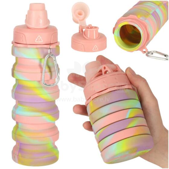 Ikonka Art.KX3070 Ūdens pudele bidons silikona locīšanas ar rokturi sporta 500ml varavīksne