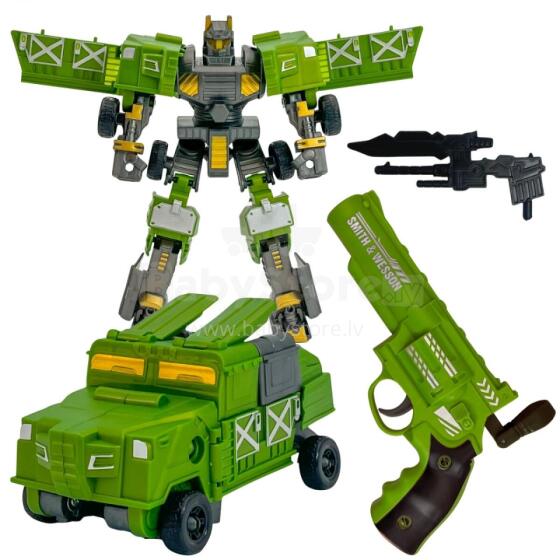 WOOPIE 3-in-1 komplekts transformējošais robots cīņas transports un šautene zaļā krāsā
